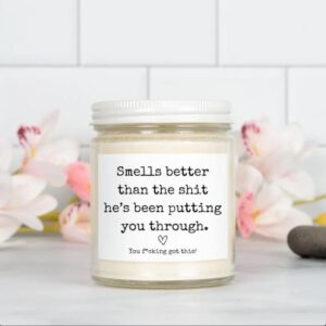 A funny divorce candle for women.