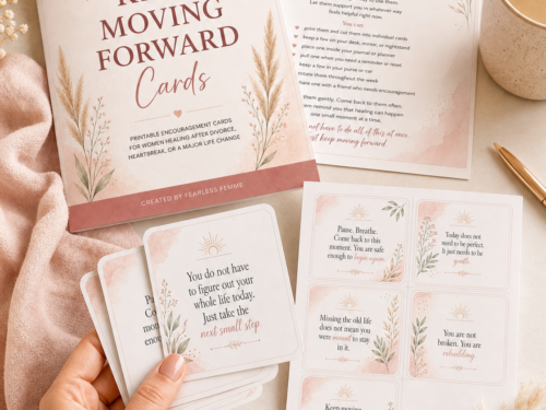 Soft feminine printable encouragement cards with positive words for self care, healing, new beginnings, and daily emotional support.