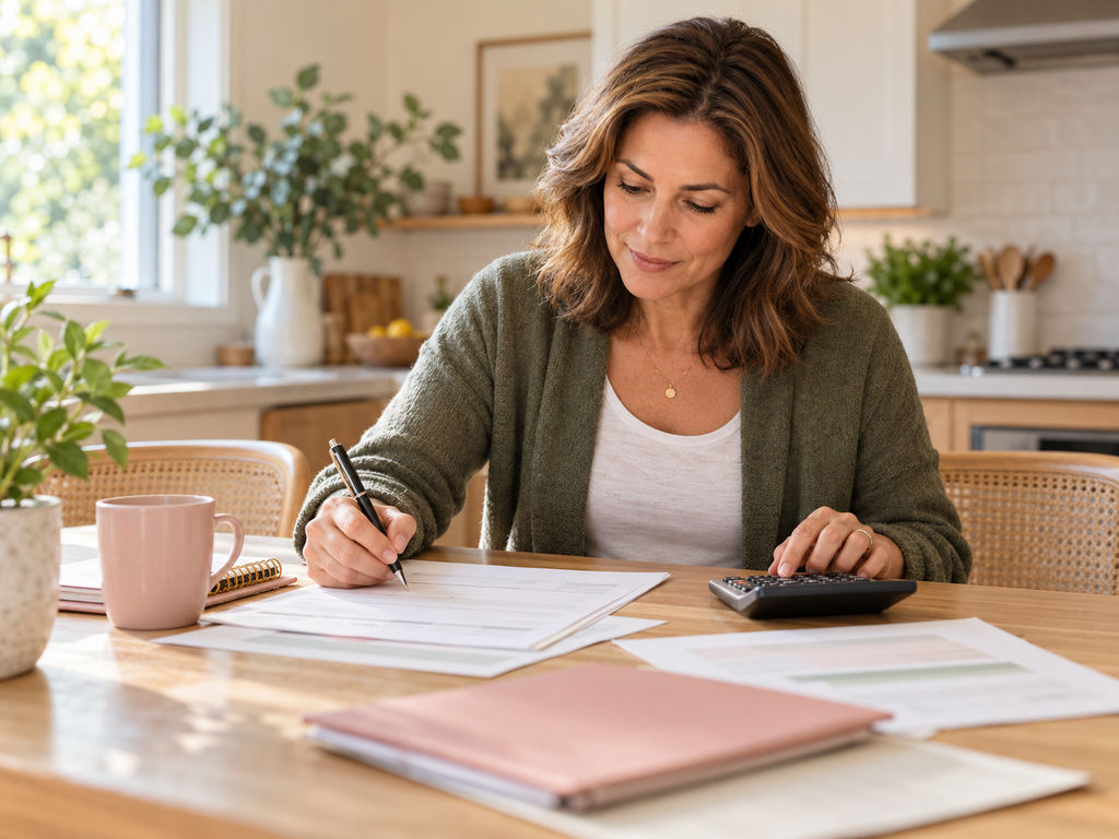 Woman revising her financial plan after circumstances change following divorce.